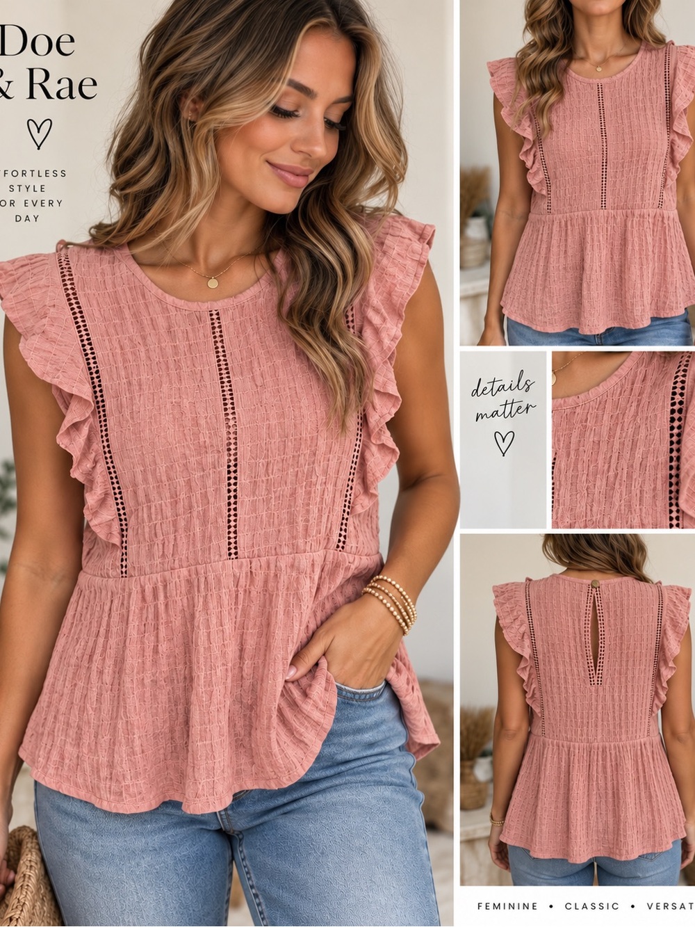 Doe & Rae Girls Mauve Pink Ruffle Tops Duo - Picture 5 of 7